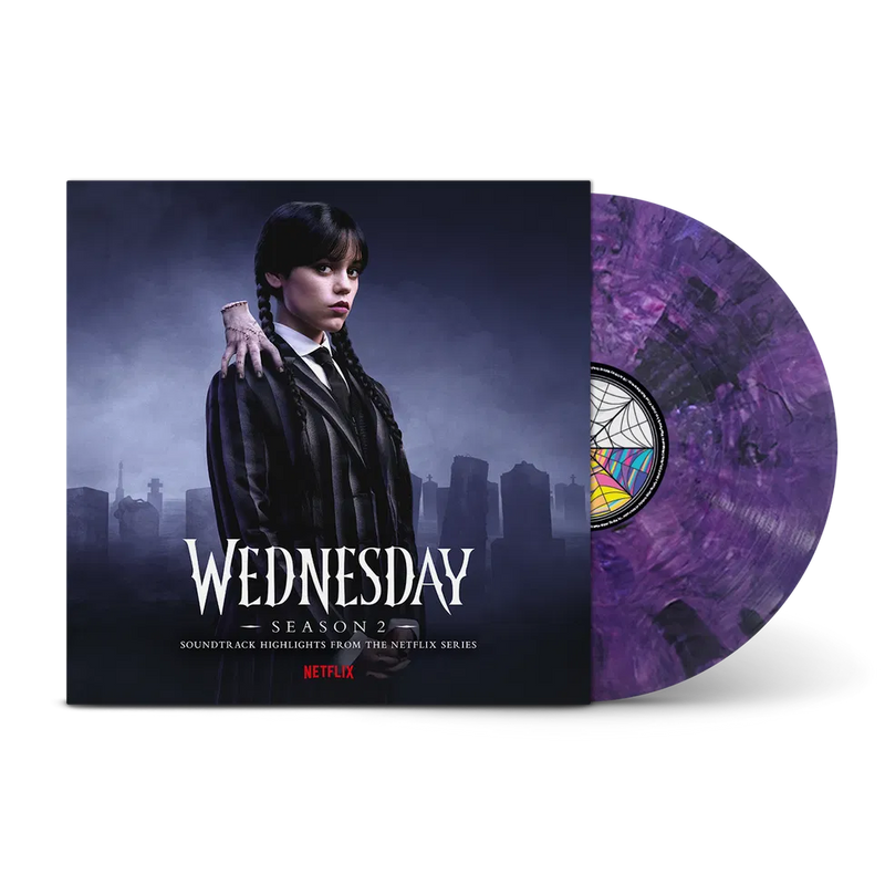 Wednesday: Season 2 on Chris Bacon, Wednesday Addams, Nevermore Academy Orchestra bändin vinyyli LP-levy.